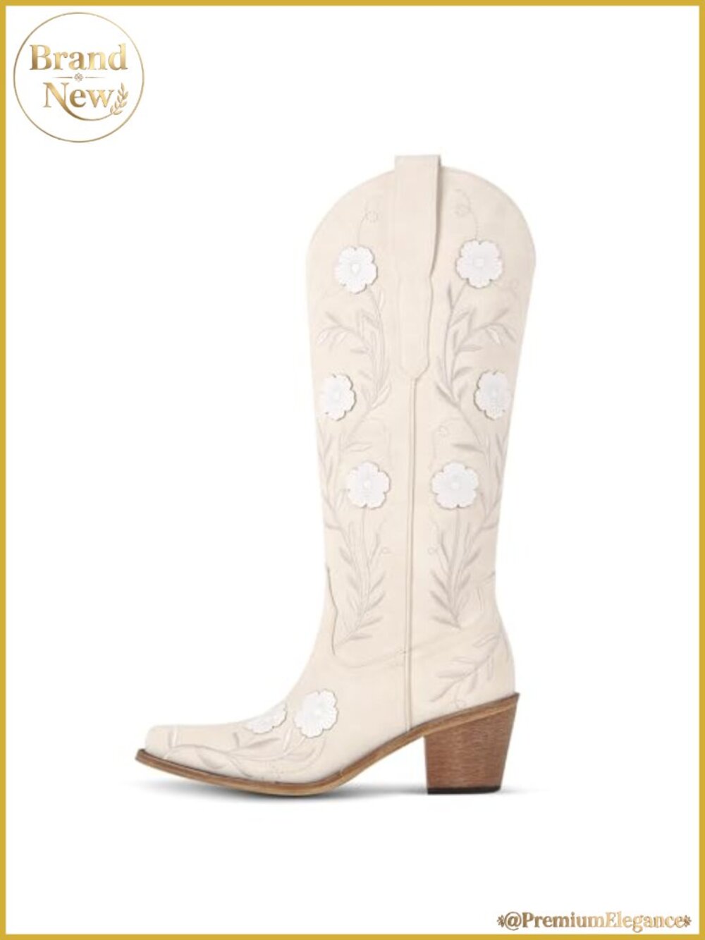 Women's Embroidered Floral Cowboy Boots Pointed Toe Mid-Calf Faux Leather